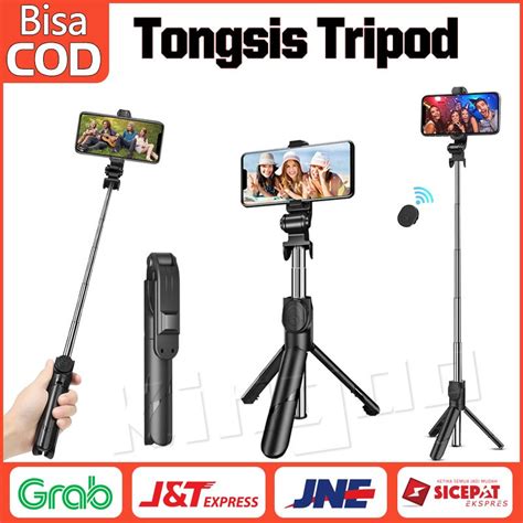 XT02 Bluetooth Selfie Stick Portabel Tongsis Tripod 3in1 Remote Control holder HP